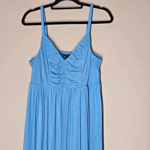 NWT Torrid Mesh Spaghetti Strap Ruched Bust Maxi Dress Blue Size 12 Large Flowy - Picture 2 of 7
